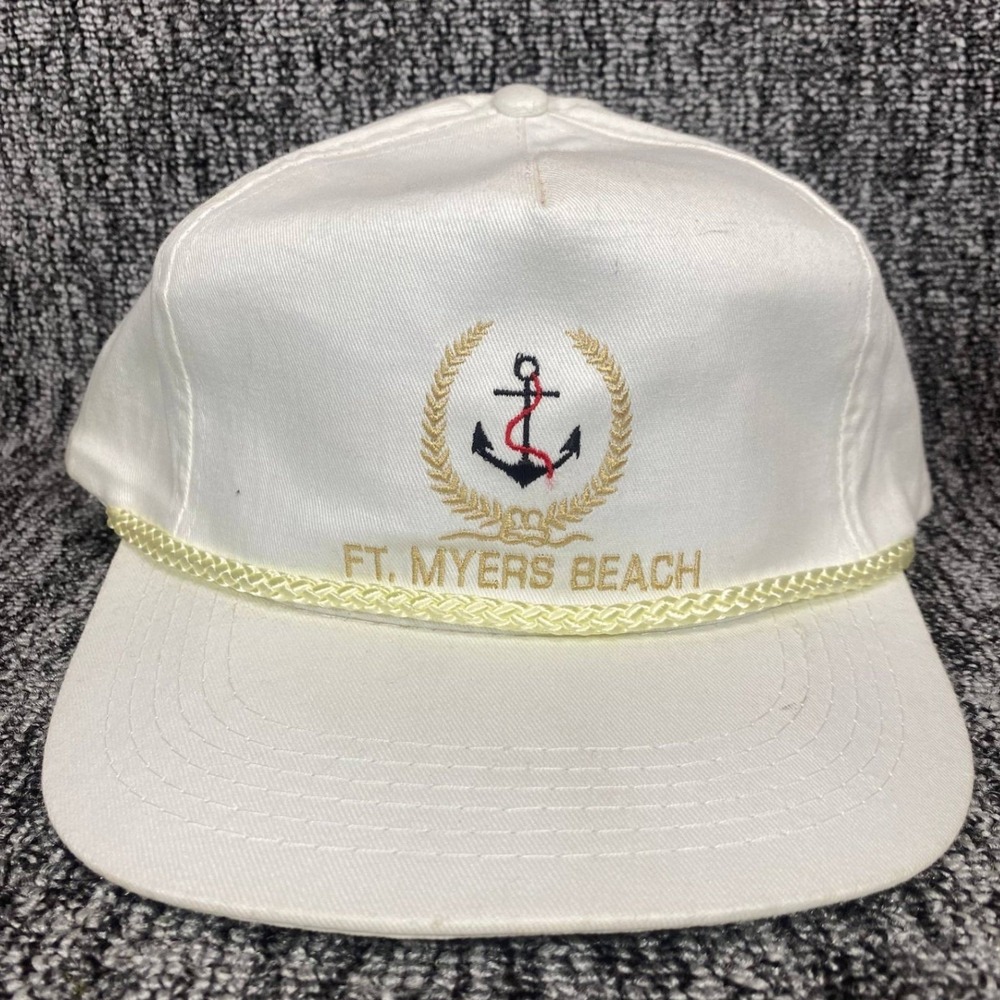 VTG Ft Myers Beach Florida Anchor Rope Snapback Hat White Federal NWT Golf Cap